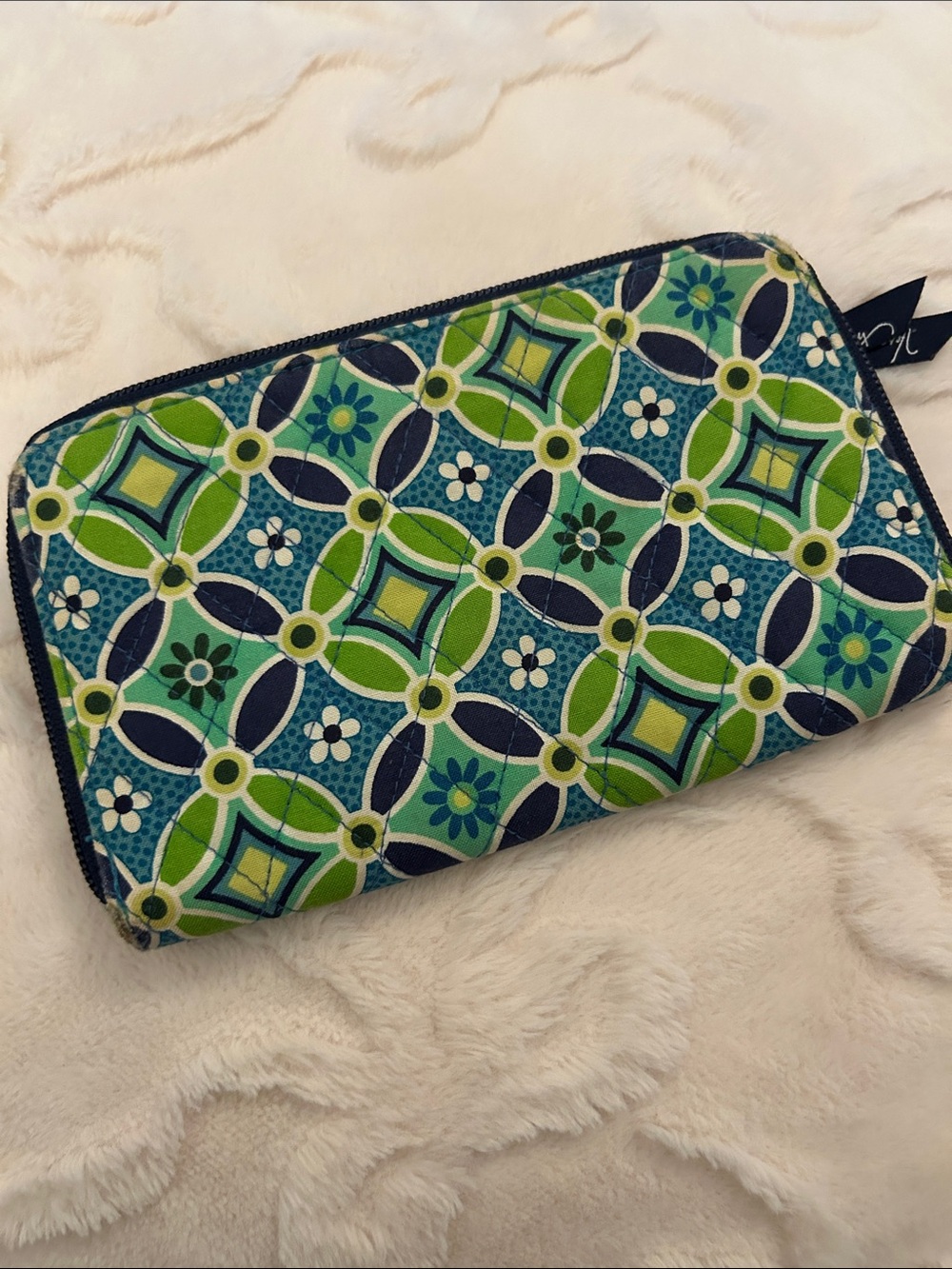 Vera Bradley Blue & Green Floral Patterned Zip Wallet